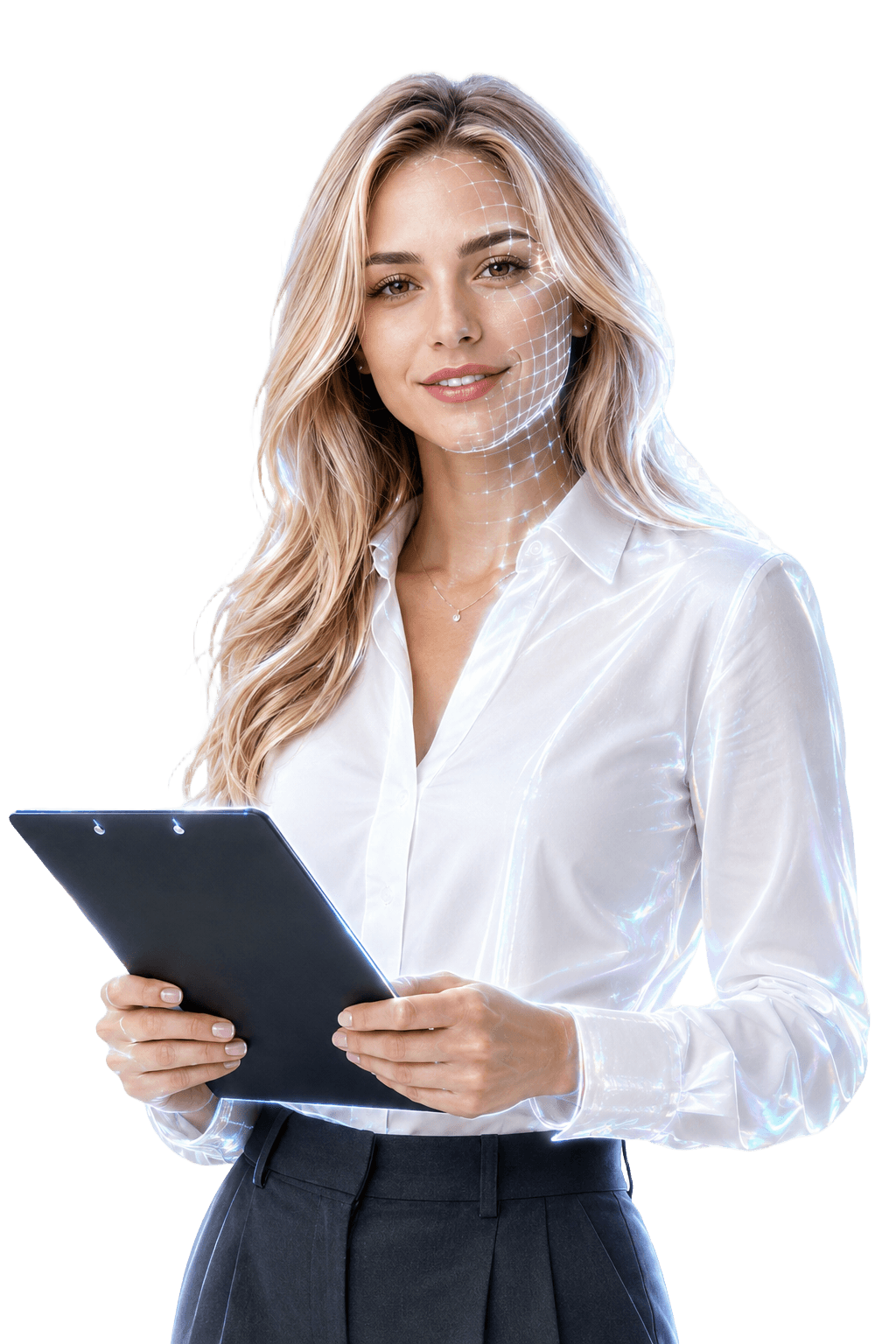 AI career coach holding a tablet